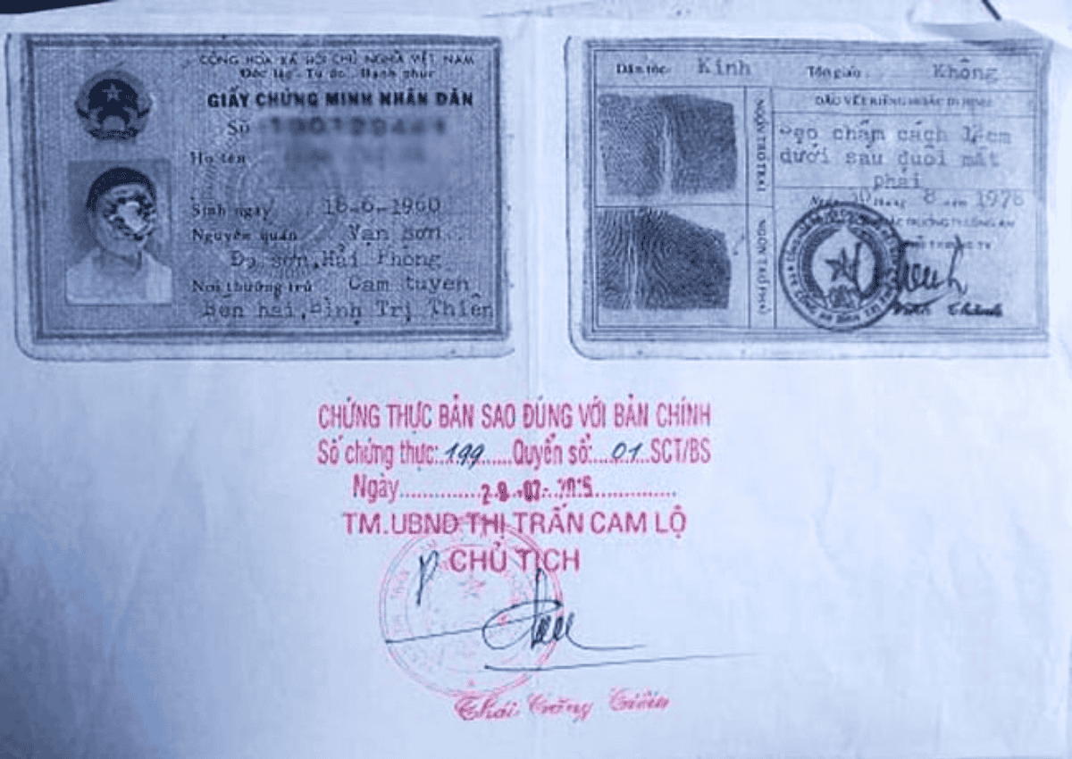 Bản sao chứng minh nhân dân có công chứng