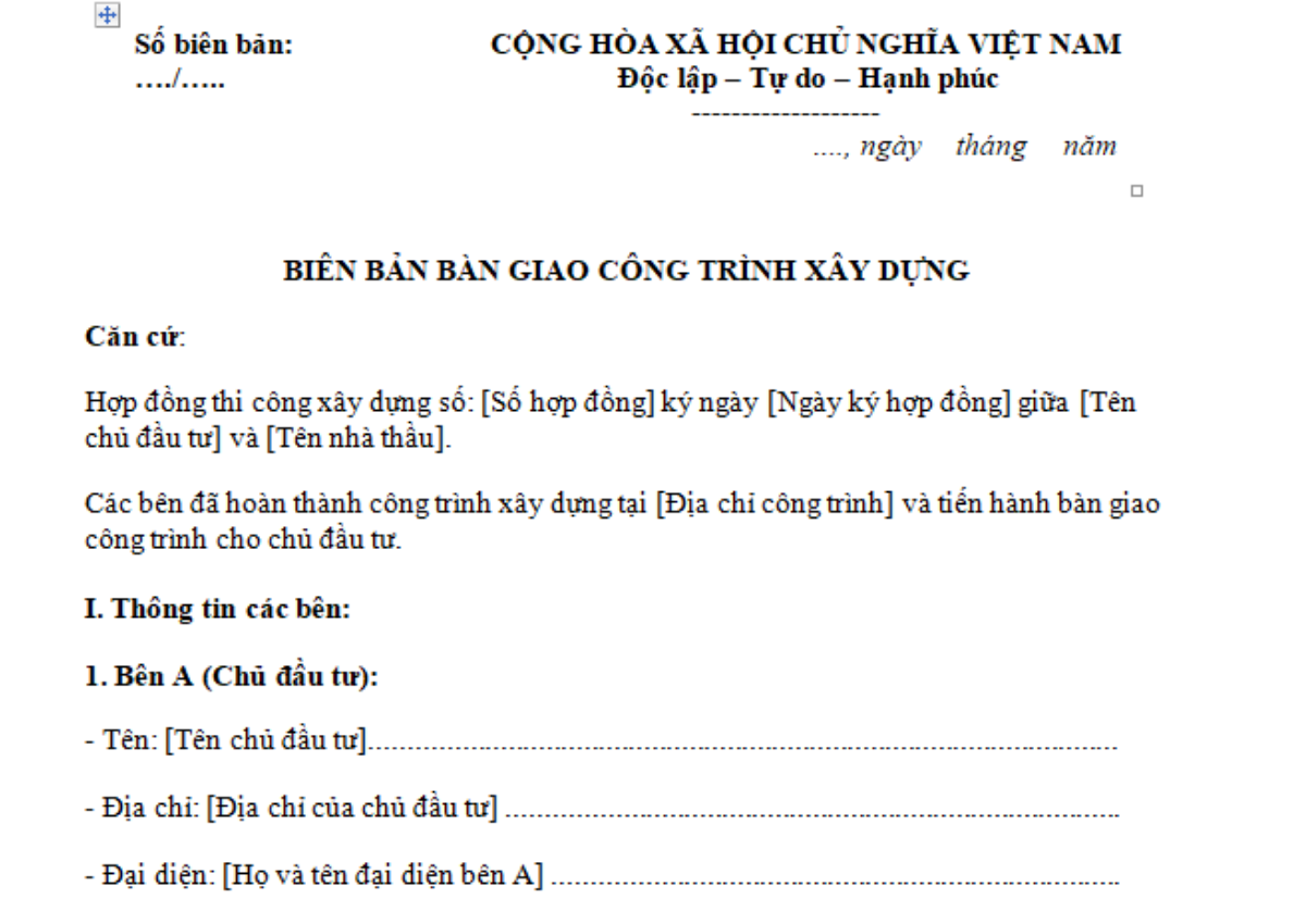 Biên bản bàn giao công trình